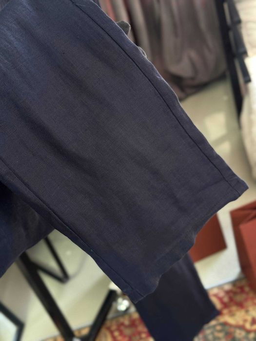 Мужские льняные брюки Kiton классические синие штаны Китон натуральный лен d096