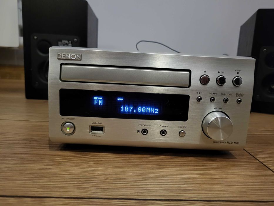 Wieża mini Denon M38 srebrna + 2xgłośniki M37 czarne