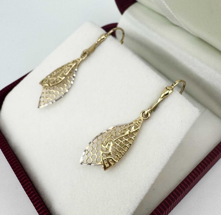 Złote kolczyki wiszące listki 2,19g 585 14K dł. 4cm