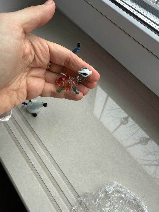 Фигурки статуэтки из цветного стекла мыш черепаха 2 шт