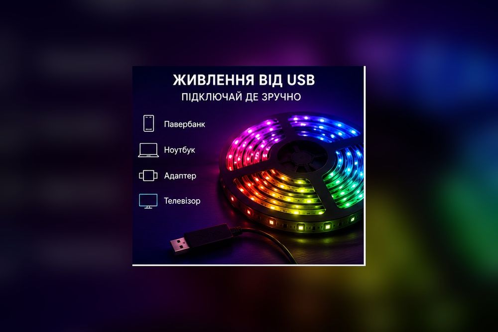 Атмосферна LED підсвітка RGB, 5 м для кімнати, ТВ, робочого місця, кухні, або геймерської зони. USB


Продається RGB LED