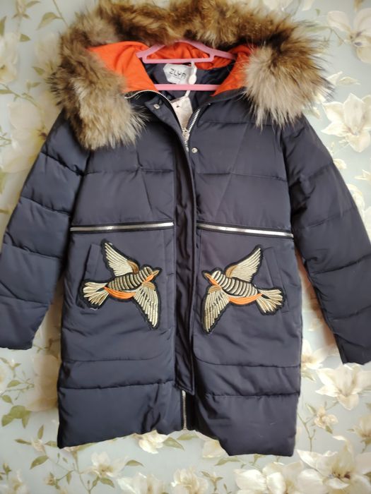 Куртка парка зима с натуральным мехом енота XL