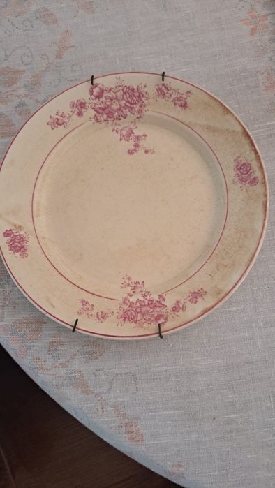 Conjunto Sacavém flores rosa - prato, travessa e caixa bomboniere