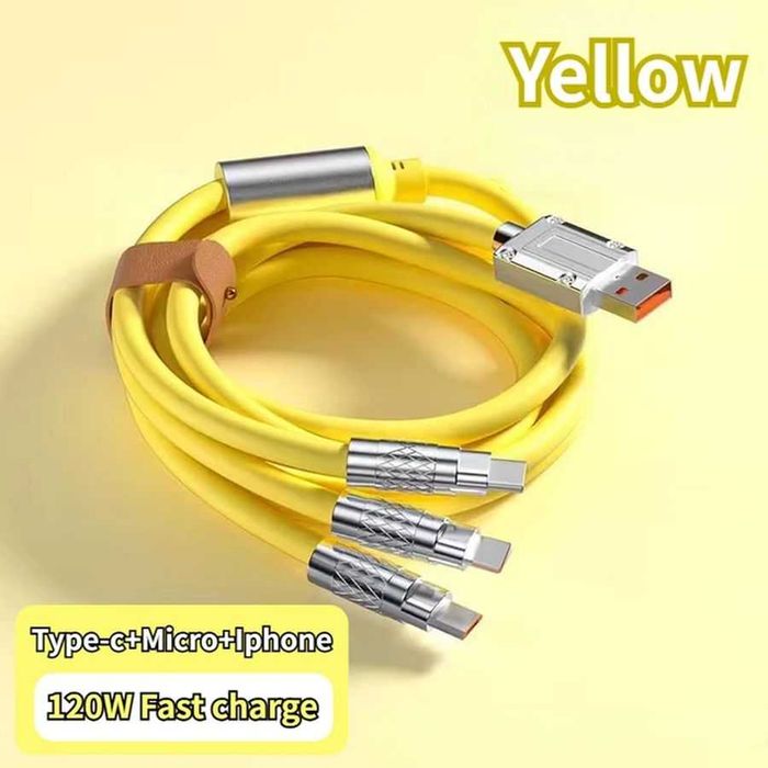 Kabel 3w1: microUSB, USB C, lightning 120 cm żółty
