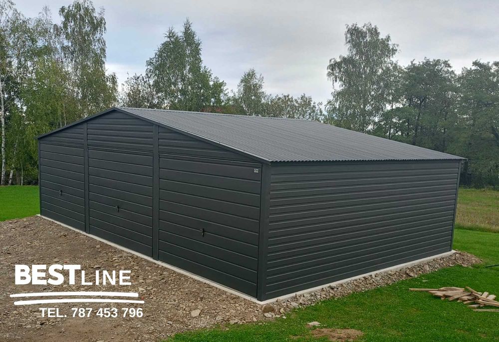 Garaż blaszany - grafit - 9x6 konstrukcja OCYNKOWANA! od producenta