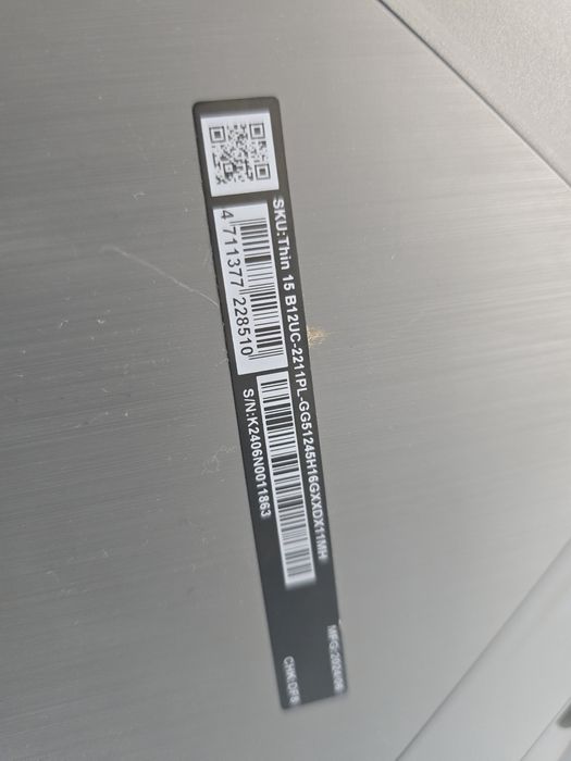 Laptop MSI Thin 15 B12UC RTX 3050 i5-12450H 16GB Ram 512 ssd - gwaranc