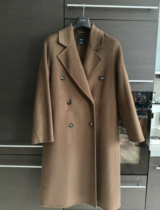 Mango brązowy toffi płaszcz wełna handmade S 36 38