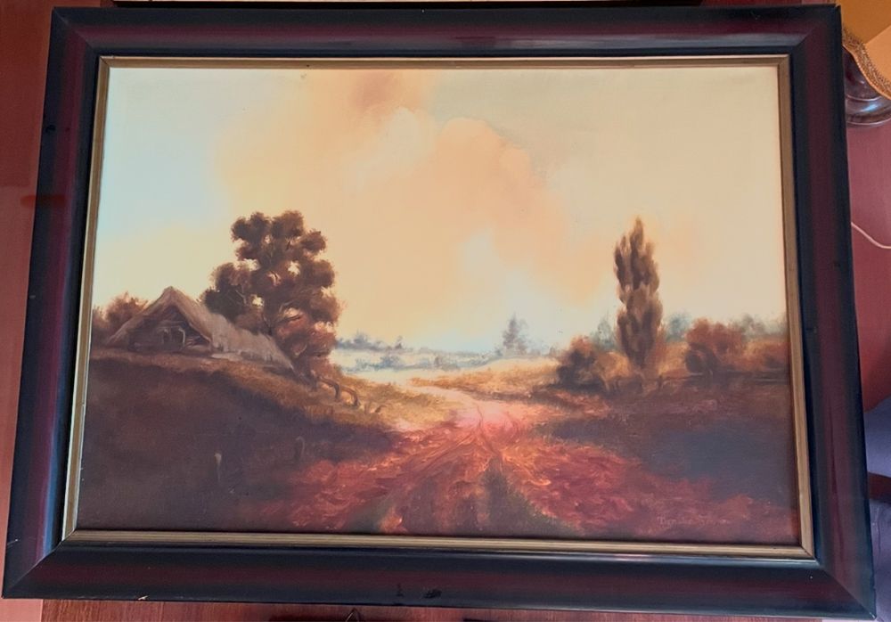 Obraz olejny na płótnie vintage przedwojenny pejzaż retro antyk PRL
