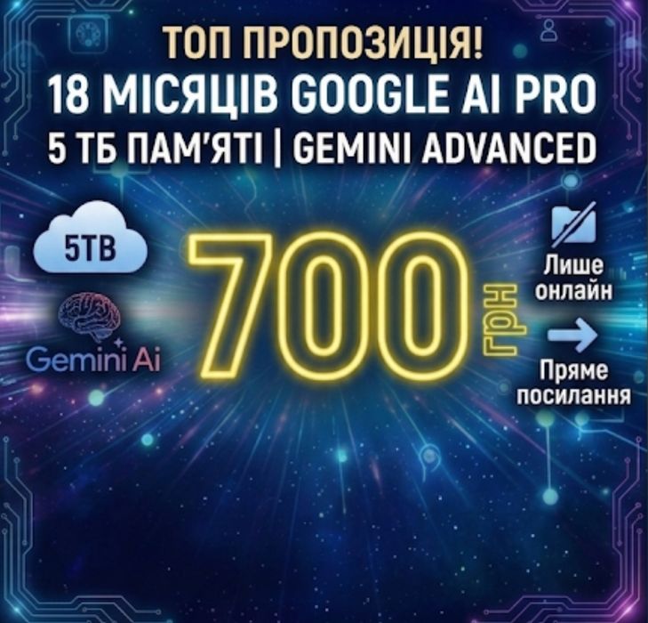 18 місяців Google AI Pro 5TB | Gemini Advanced | Google One