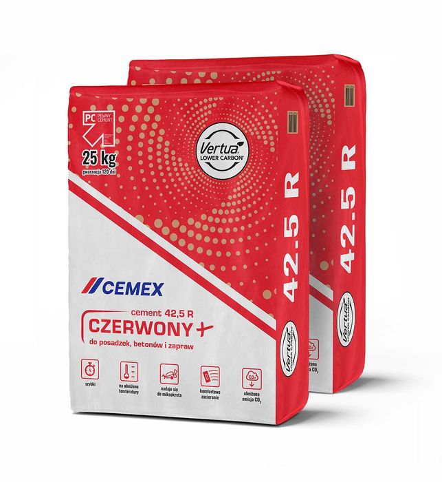 Cement czerwony + Cemex  42.5 worek 25kg tona cementy skład budowlany