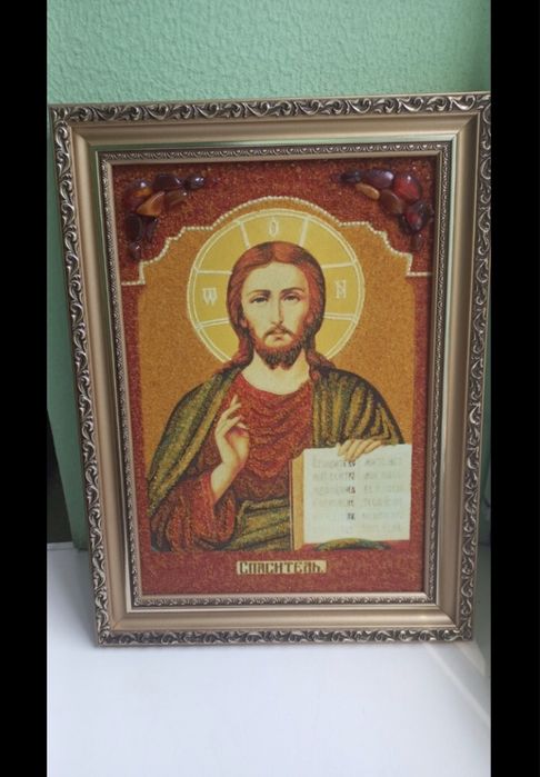 Ікона Ісус Христос з бурштину