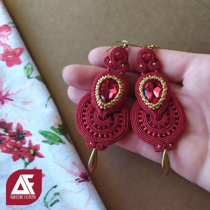 Kolczyki sutasz czerwone walentynki srebrne 925 soutache biżuteria