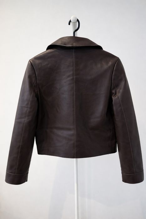 Brązowa kurtka czekoladowa cropped look wiosenna 40 Mohito casual basic old money
