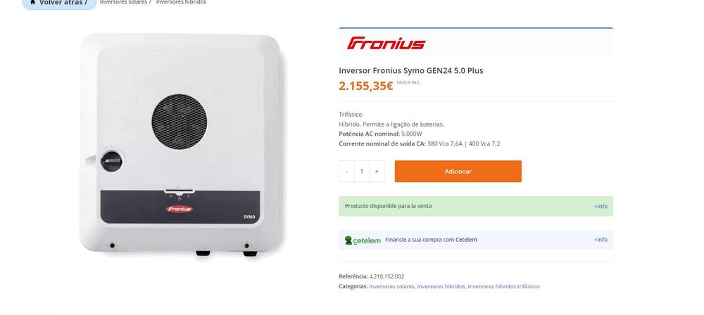 Fronius GEN24 Plus 5.0 — inversor híbrido topo de gama, 5 kW, como novo. Garantia até 2035