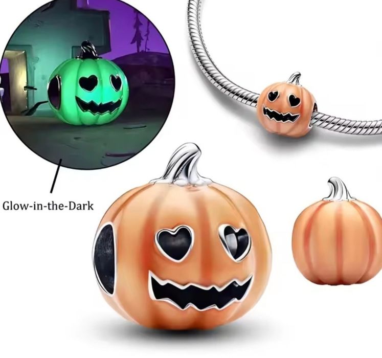 Srebrny Nowy Charms do bransoletki modułowej - Dynia Halloween