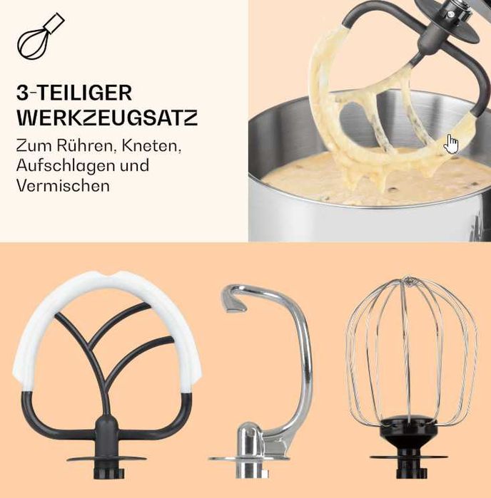 Тістоміс, міксер Klarstein Bella Pico 2G 1300W 1.7HP 6 рівнів 5 літрів