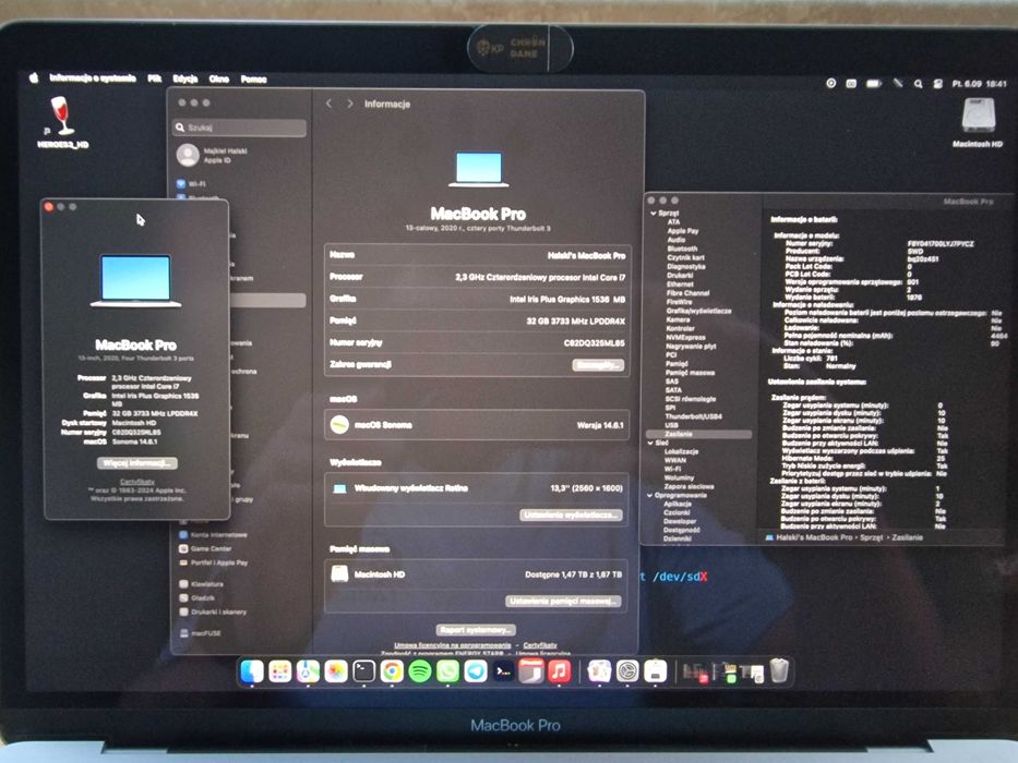 MacBook PRO 2251 2020 I7 32GB/2TB 13" 4x Thunderbold