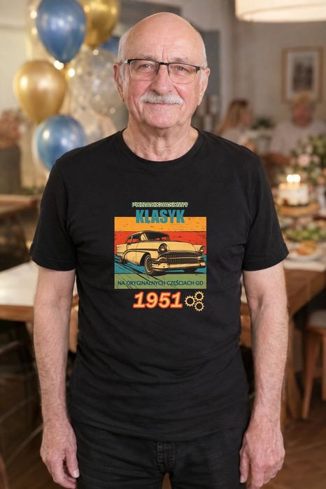 Koszulka męska czarna ponadczasowy klasyk rocznik 1951 retro auto XL