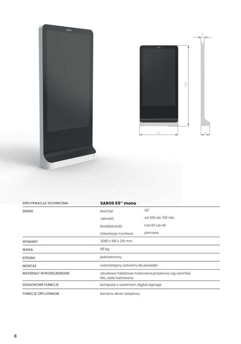 Profesjonalny Infokiosk Totem Ekran Dotykowy Solix Saros 65" Mono