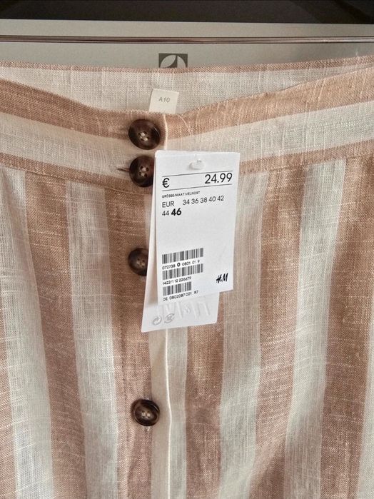 Spódnica lniana H&M beżowa r.46 w paski letnia boho