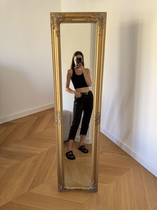 Levis czarne spodnie mom jeans postrzępione wysoki stan 501
