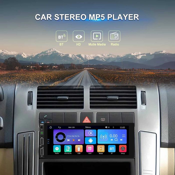 Rádio 1-Din 6.86" c/ Carplay/Android Auto, Bluetooth e GPS NOVO