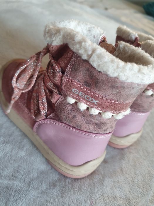 Śniegowce kozaki zimowe skórzane ocieplone wełną Geox Respira róż r.24