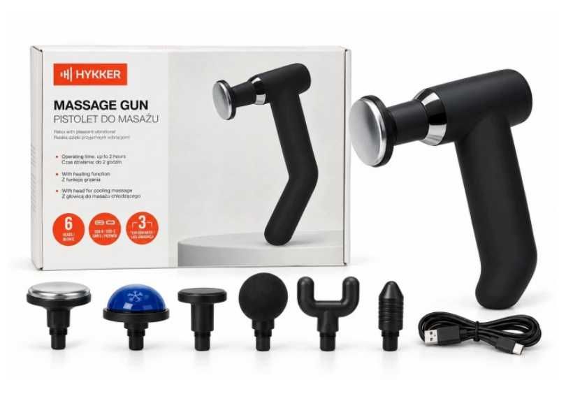 Massage Gun pistolet do masaż funkcja grzania i chłodzeni, 6 głowic Hykker