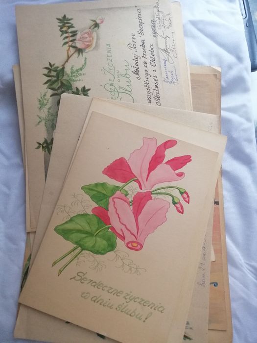 Kartki pamiątki ślubne 9szt 1955
