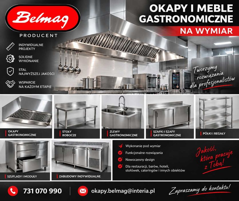 Okap gastronomiczny 240 cm z łapaczami tłuszczu + TURBINA 800 m3/h