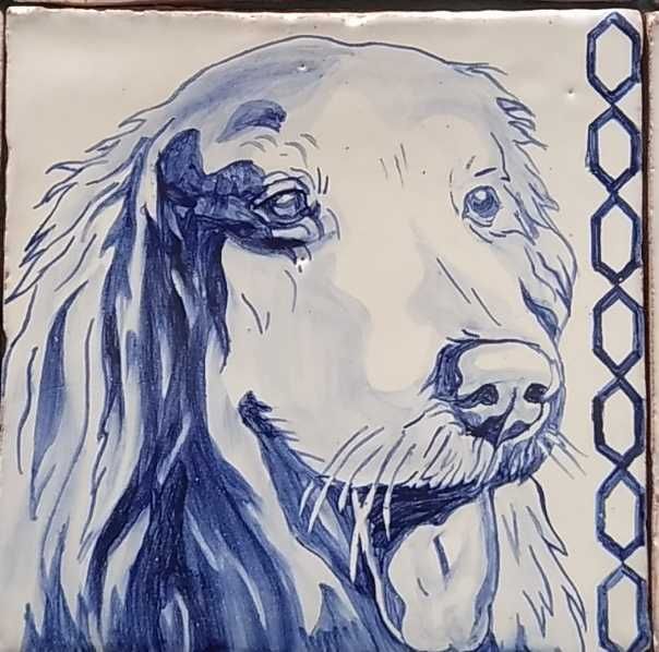 Azulejos pintados a mão. Retratos sobre cerâmica. Desenhos de animais.