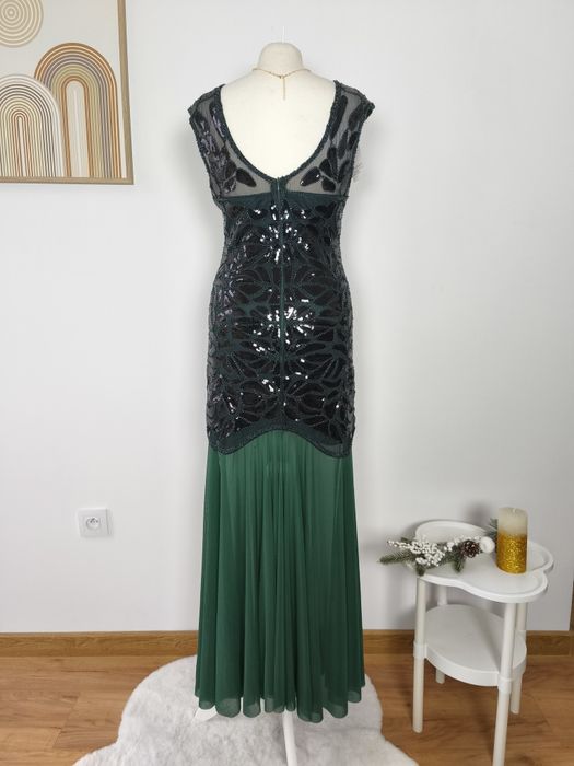 Suknia typu flapper S/ M, nowa z metką, ciemnozielona, suknia wieczoro