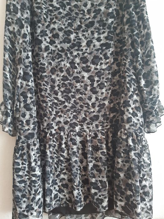 Nowa elegancka szara sukienka  L 40 panterka cętki midi