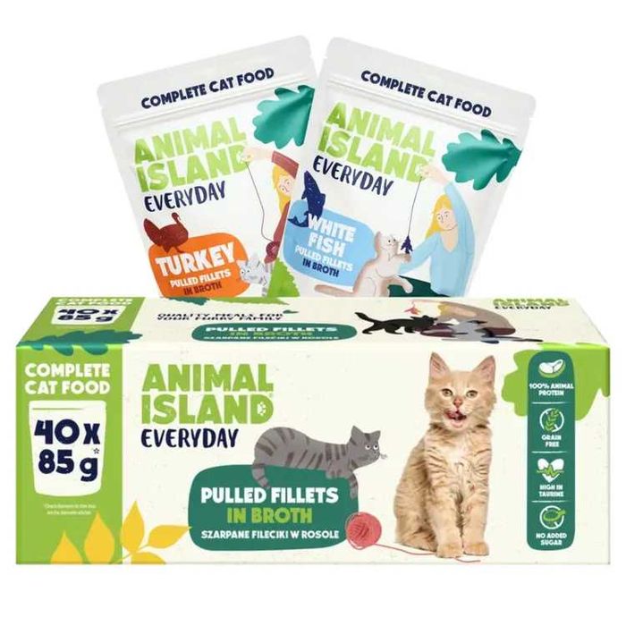 Animal Island Indyk / biała ryba Mokra karma dla kota 40 x 85g