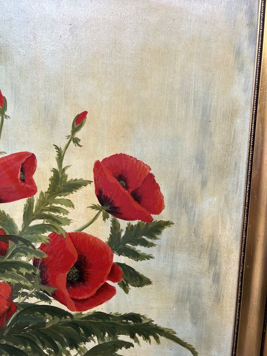 Obraz na płótnie czerwone maki duży złota rama kwiaty