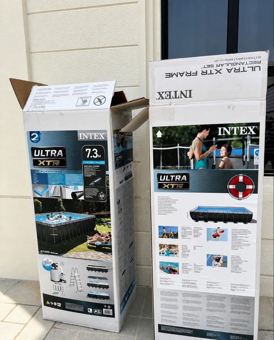 Каркасний басейн Intex 26364 / 26368 (732×366×132) з піщаним насосом ULTRA XTR Rectangular Frame Pool 7 м великий прямокутний