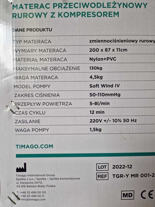 Materac przeciwodleżynowy rurowy TGR-Y MR 001-2