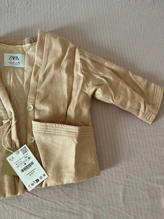 Casaco de linho Zara criança bege rosado, 4 anos