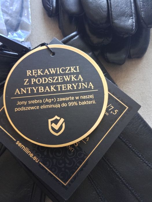 Rękawiczki damskie skóra naturalna antybakteryjne L