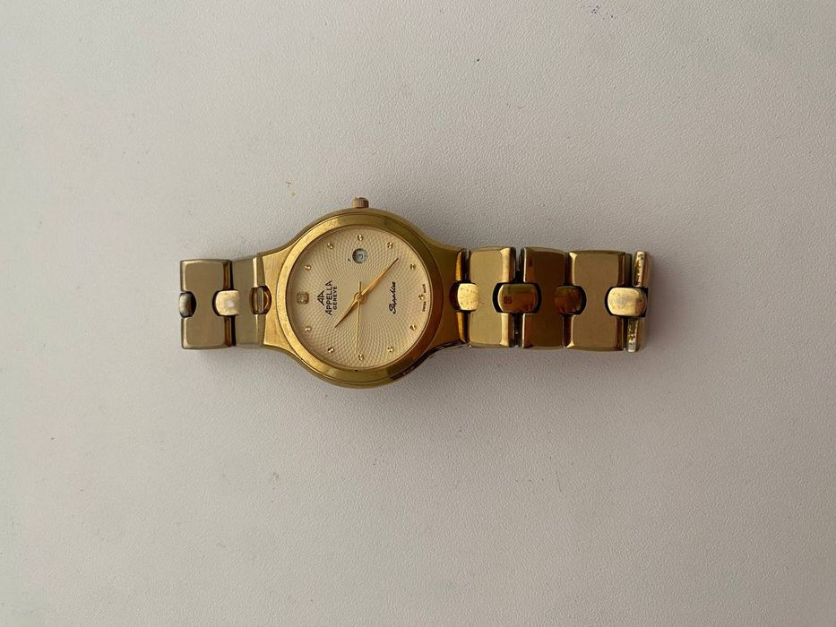 Vintage Appella Geneve 18k Gold Plated Watch Sapphire Swiss 19 часы
