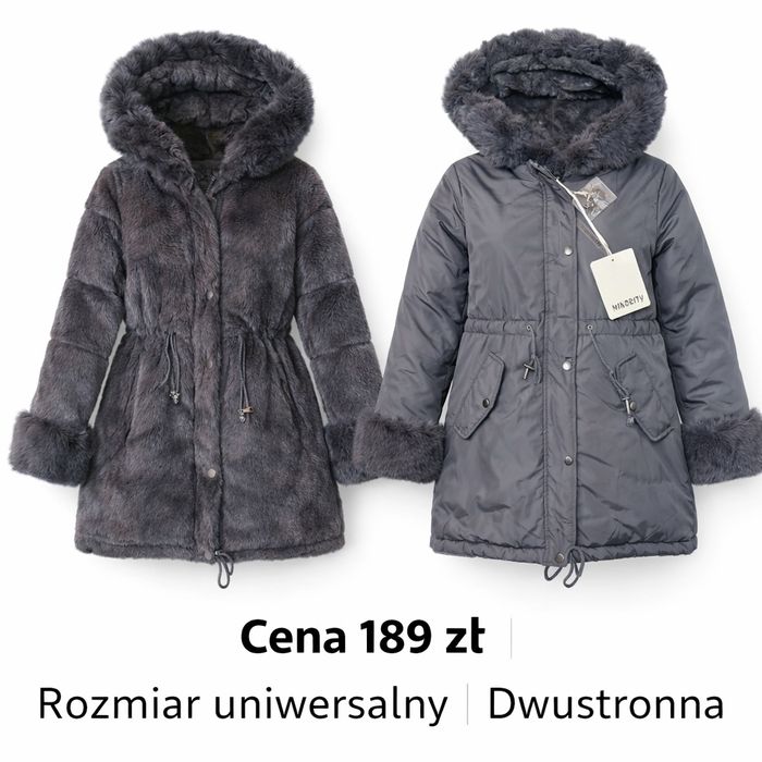 Przepiękna zimowa dwustronna kurtka