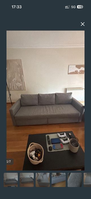 Sofá cama de tecido cinza