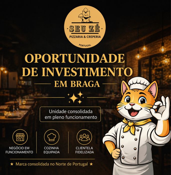 Oportunidade – Pizzaria Equipada e em Funcionamento – Braga