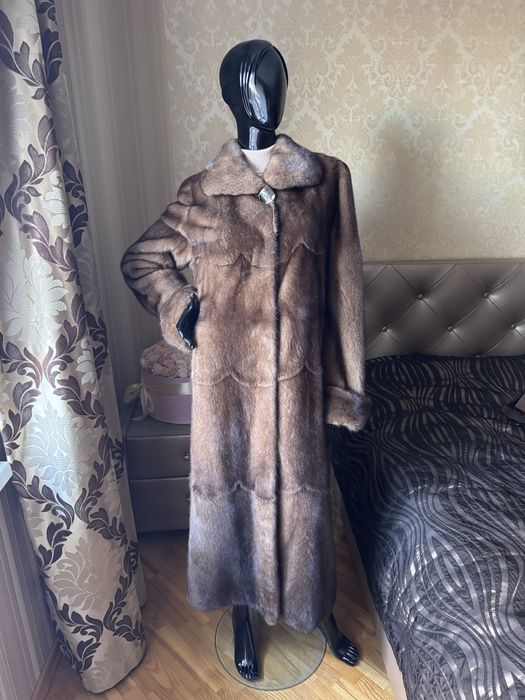 Норкова шуба 48-50, колір соболь 135 см, норка довга