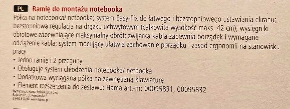 Nowe ramię przegub półka uchwyt do montażu laptopa notebooka Hama