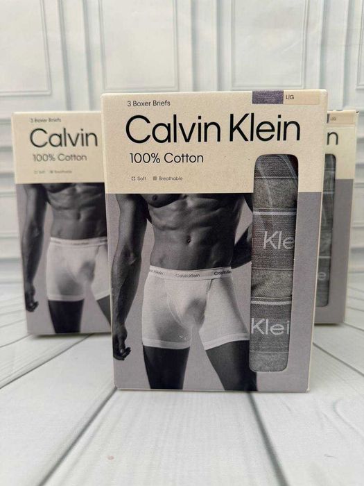 Білизна чоловіча труси боксери Calvin Klein набір 3 шт сірі