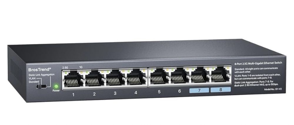 BrosTrend Przełącznik 2,5 Gb, niezarządzany 8-portowy