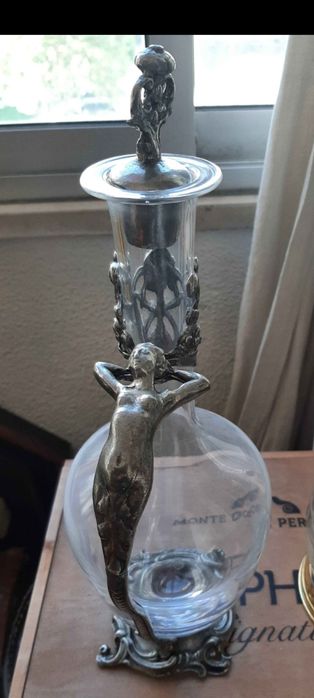 Jarra de água vintage UNICA em vidro e estanho (1820)