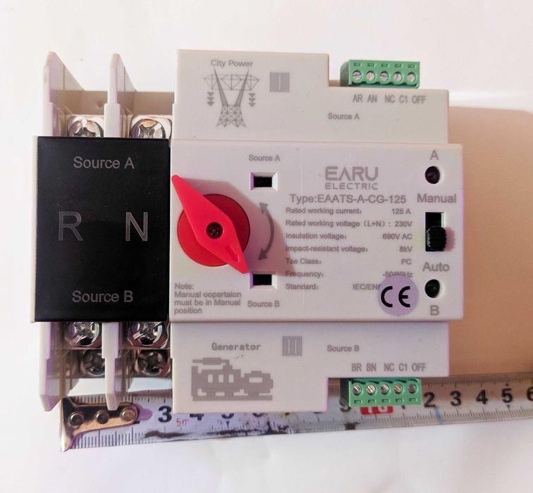 Автоматичний  перемикач введення резерву I-II Earu 2P 125А 220В АВР