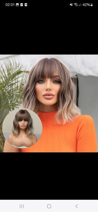Nowa peruka damska bob krótki ombre sombre balejaż falowana blond